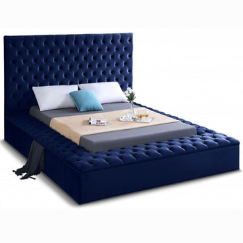 Tufted Velvet Platform Storage Bed Frame King Size Navy Brand New In Box Low Profile Plush