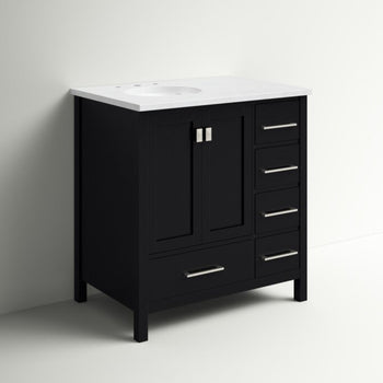 32" Bathroom Vanity Quartz Top Ample Storage Black In Color Includes Oval Sink New Fully Assembled