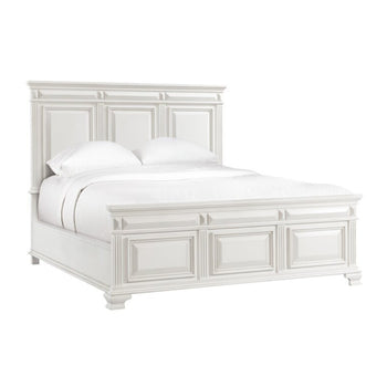 Low Profile Solid Wood King Size Bed Frame Antique White Finish Durable Quality New Bedroom Furniture