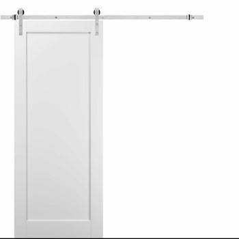 Paneled Barn Door with Installation Hardware Kit Silver Finish New In Box Sliding Rail Privacy Room Divider
