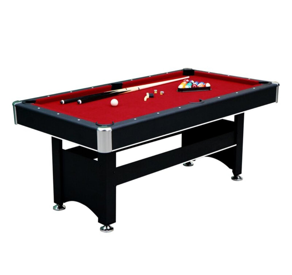 Hathaway Games Spartan 6' Pool Table New Red Felt With Billiard Balls and Cues