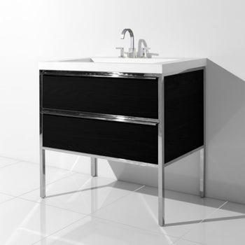 30" Bathroom Vanity Set With Sink Ample Storage Quality Ultra Modern Design Silver and Black Finish New In Box