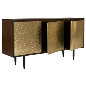 Safavieh Couture 69" Solid Mango Wood Sideboard Gold 3 Door Ample Storage New Fully Assembled With Shelves