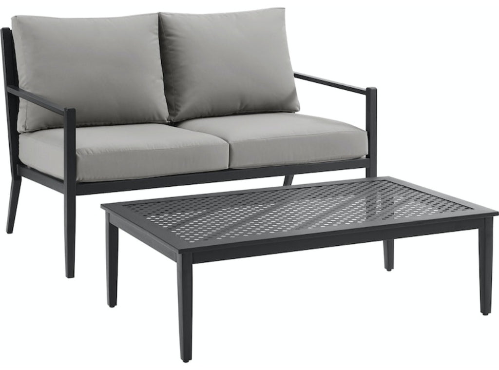Steel Patio Loveseat Sofa & Coffee Table Conversation Set Grey Removable Cushion Covers New In Box