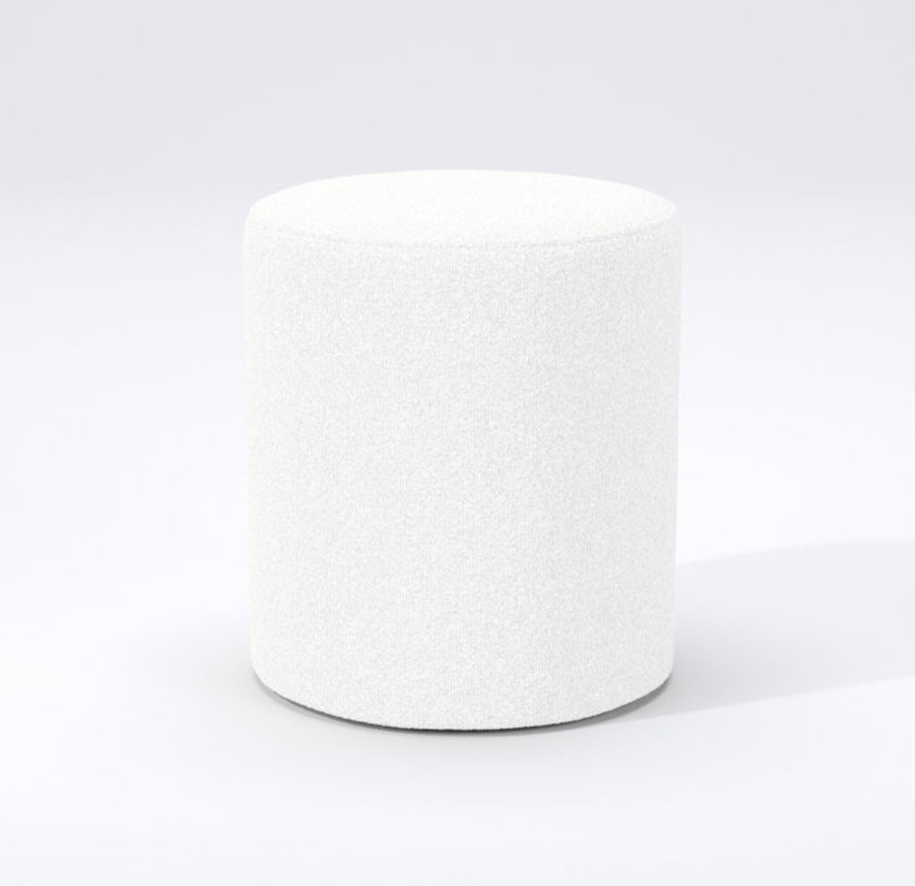 16" Upholstered Round Pouf Ottoman Footstool Brand New White Boucle Extra Seating Durable