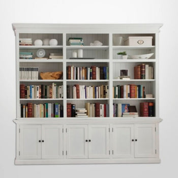 Coastal Farmhouse Mahogany Wood Lachlan Triple Bay Library Bookcase White In Color Solid And Durable