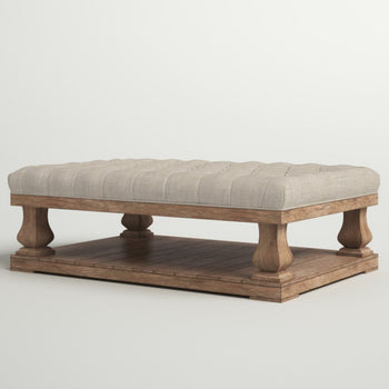 Floor Shelf Coffee / Cocktail Table with Storage New Upholstered Beige In Color  Button Tufted Accents