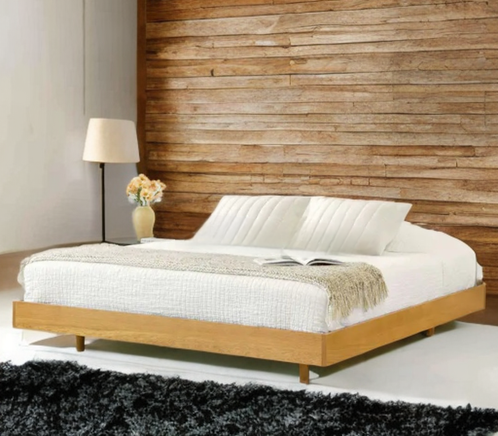 Mid Century Modern King Platform Bed Frame Base New Oak Finish Designer Quality Bedroom Furniture