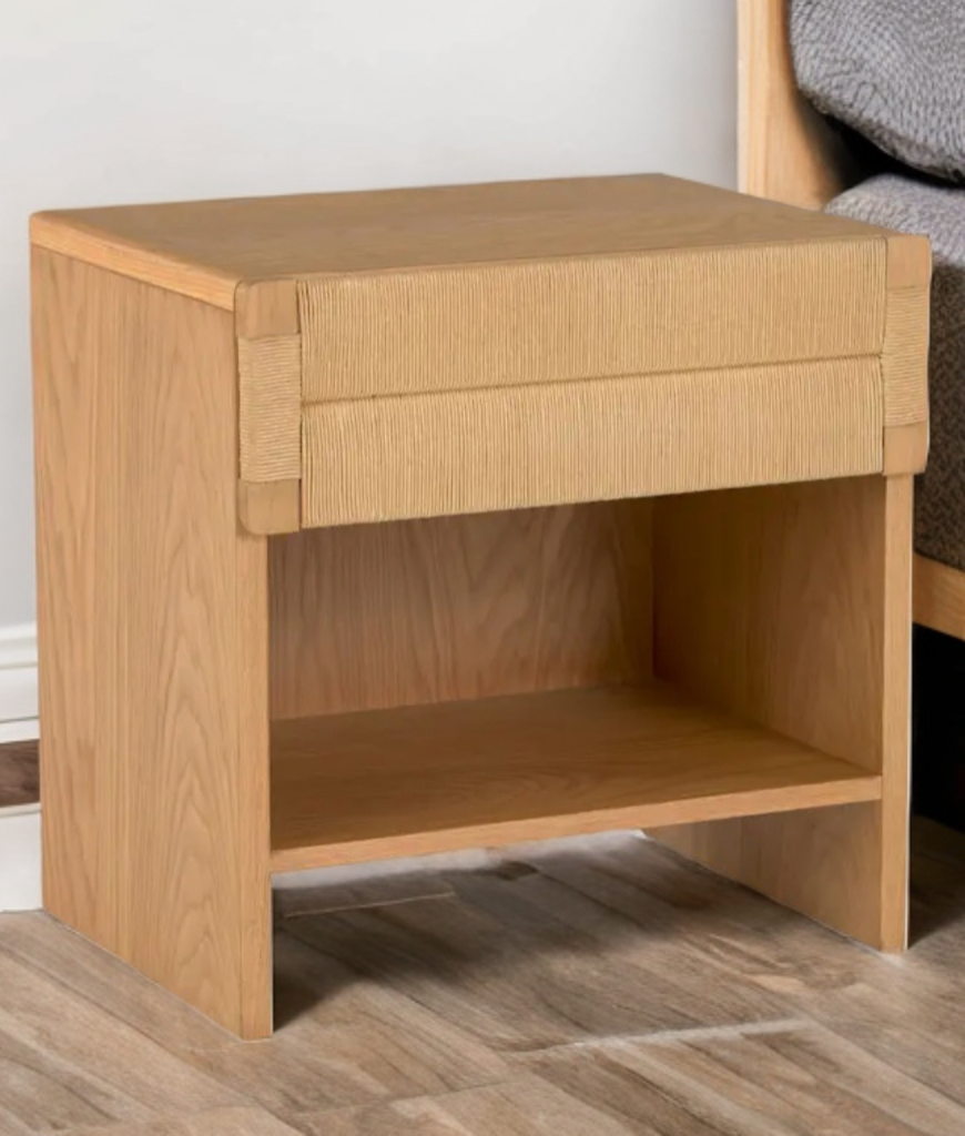 Set of 2  Bedroom Nightstands Drawer Storage Display Shelf New Oak Finish Quality Coastal Design
