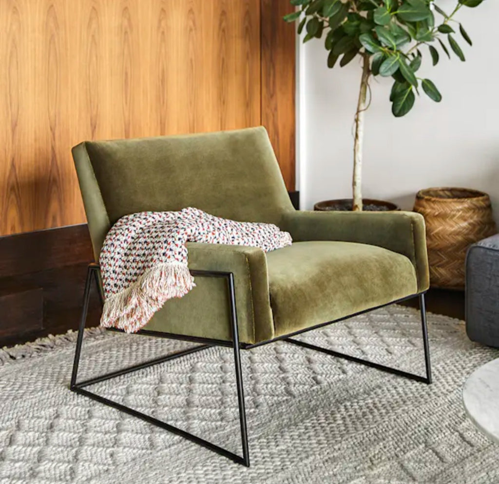 33" Accent Office Chair Green Velvet Black Metal Frame Comfortable New Durable Modern Designer