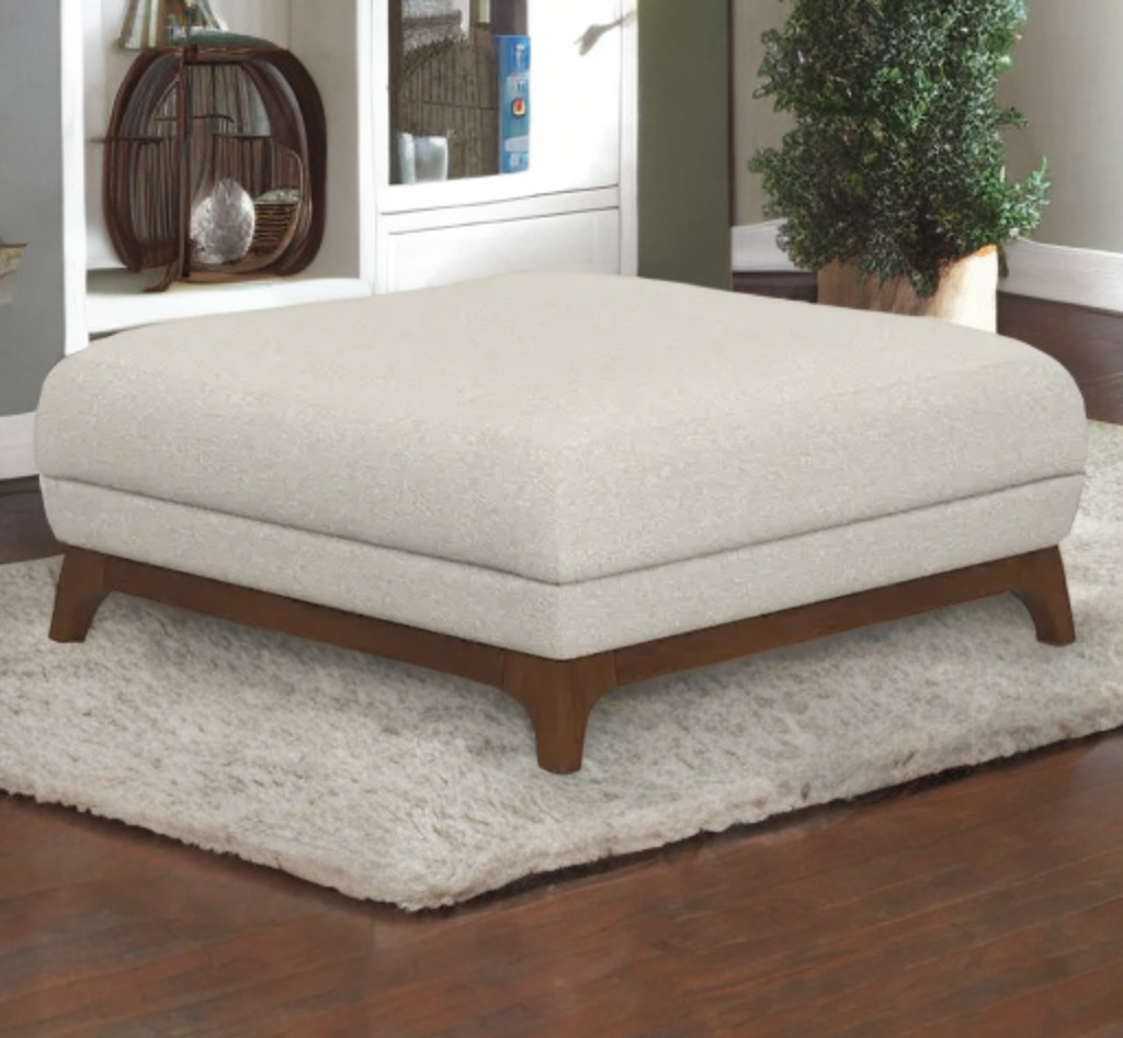 35" Designer Mid Century Modern Ottoman Solid Wood Base Quality Furniture Chalk Grey Durable