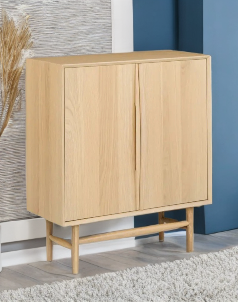 34" Wide 2 Door Accent Storage Cabinet Chest White Oak Finish Adjustable Shelves Designer Mid Century Modern Quality New