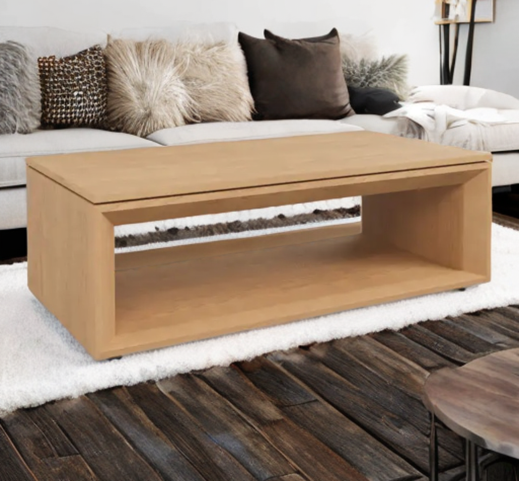 44" Coffee Table White Oak Finish New With Lower Storage Display Shelf Mid Century Modern Quality