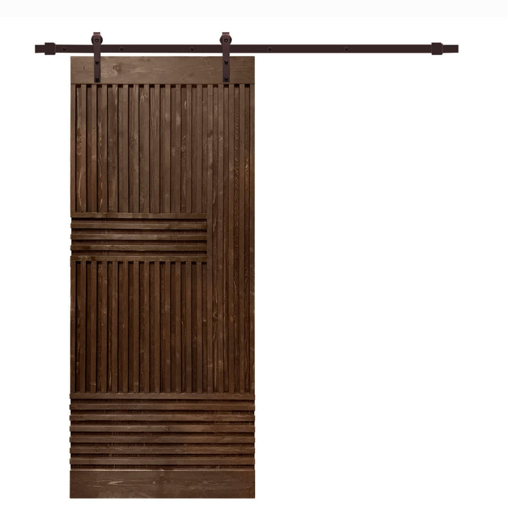 38" x 84" Panelled Wood and Metal Oriental Style Barn Door with Installation Hardware Kit Espresso Finish