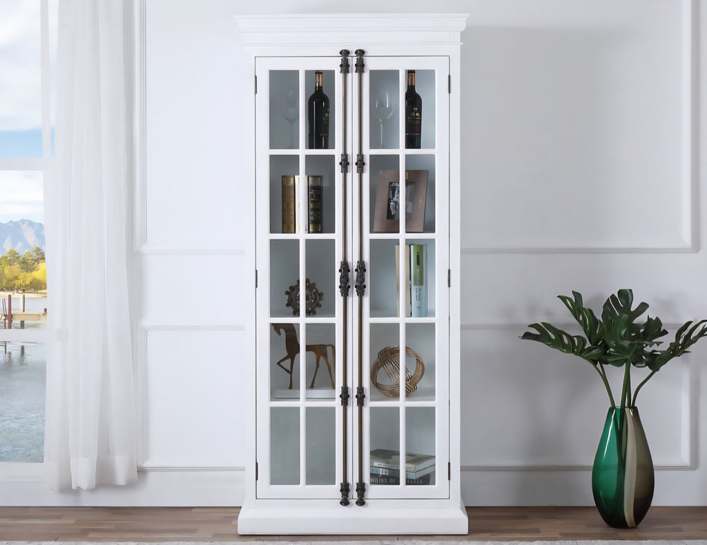 Coaster 75.5" Display Cabinet Dining Hutch Storage New Glass Doors Wood Construction Antique White Finish