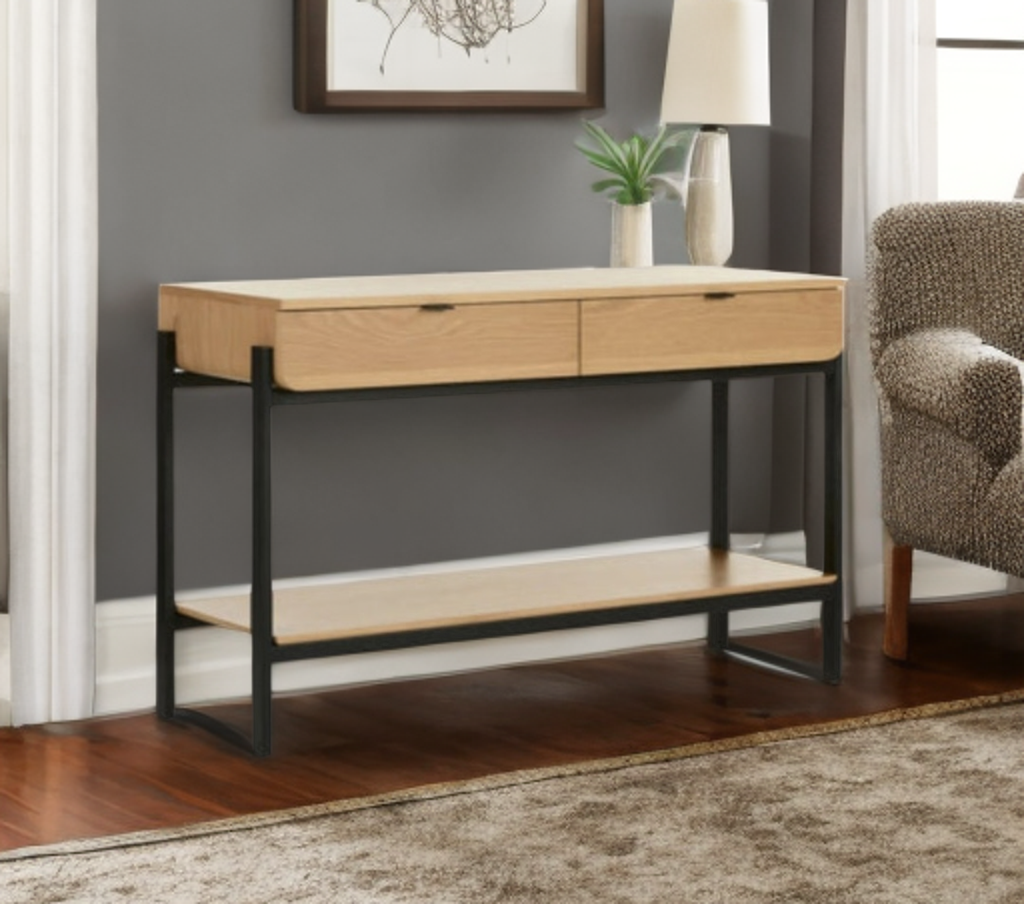 46.5" Console Table Sideboard Display Shelf Drawer Storage Home Furniture New Mid Century Modern Oak Wood
