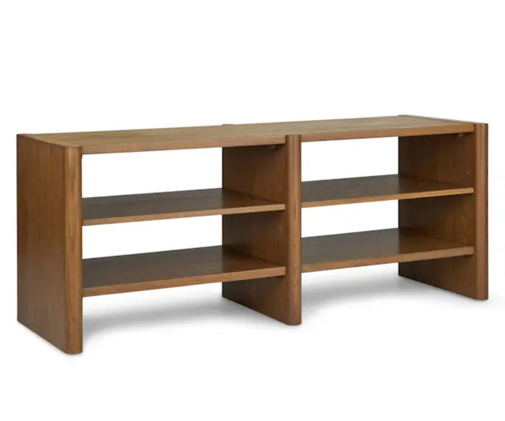 57" Mid Century Modern Media Console Entertainment TV Stand Smoked Oak Wood New Durable Designer Quality