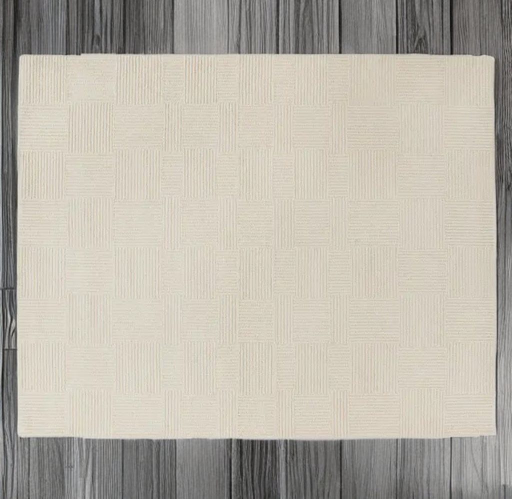 8' x 10' Textured Ivory Area Rug Carpet Hand Tufted Wool Contemporary Design Home Decor New