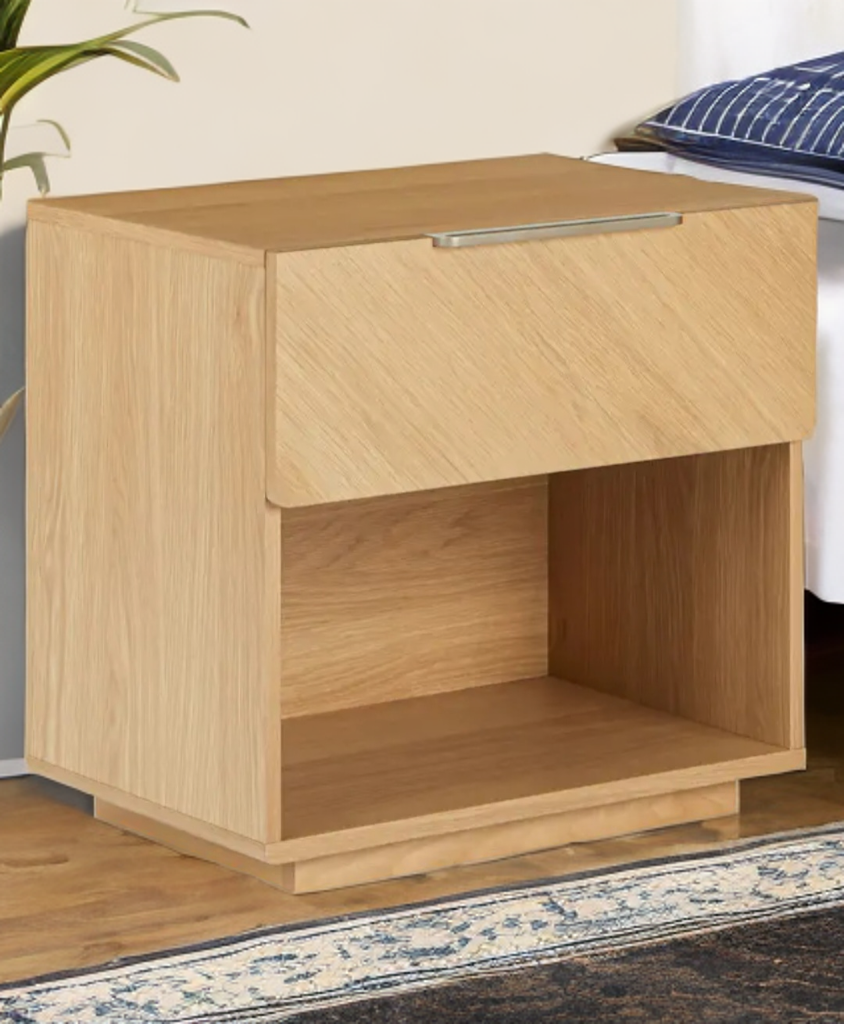 Set of 2 Nightstand or End Table 1 Drawer Oak Finish New Quality Furniture Mid Century Modern