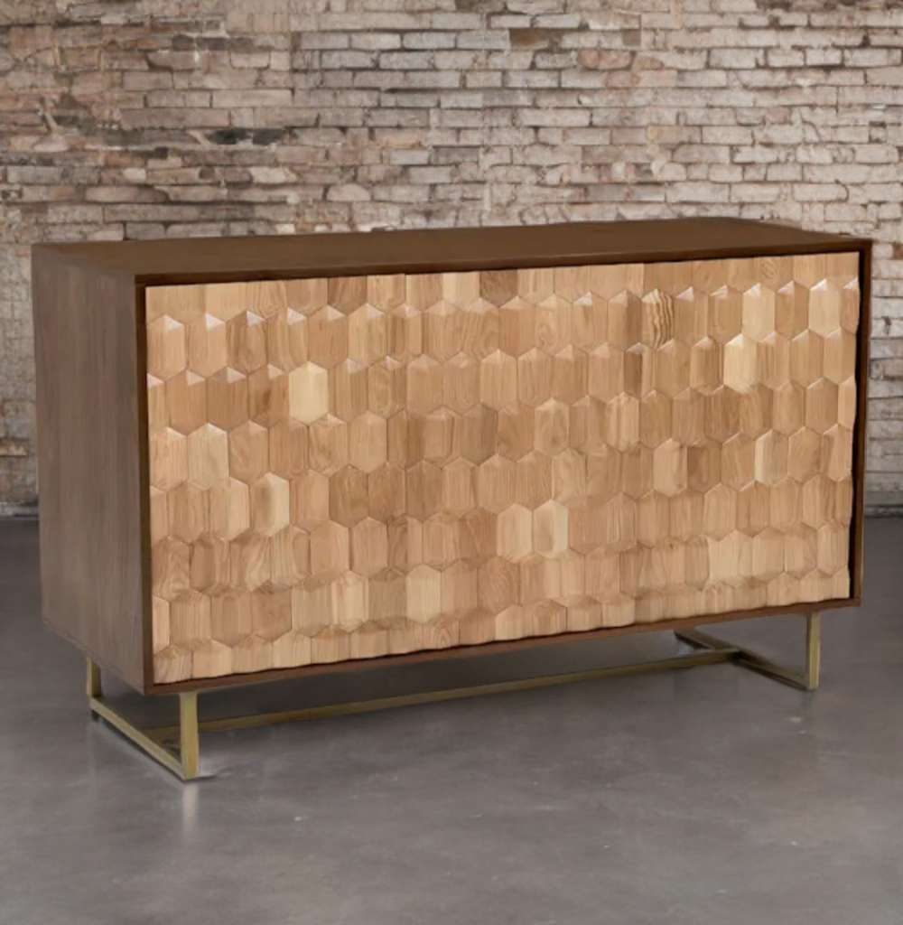 51" 3 Door Designer Mid Century Modern Oak Wood Sideboard Buffet New Adjustable Shelves Solid and Durable Ample Storage