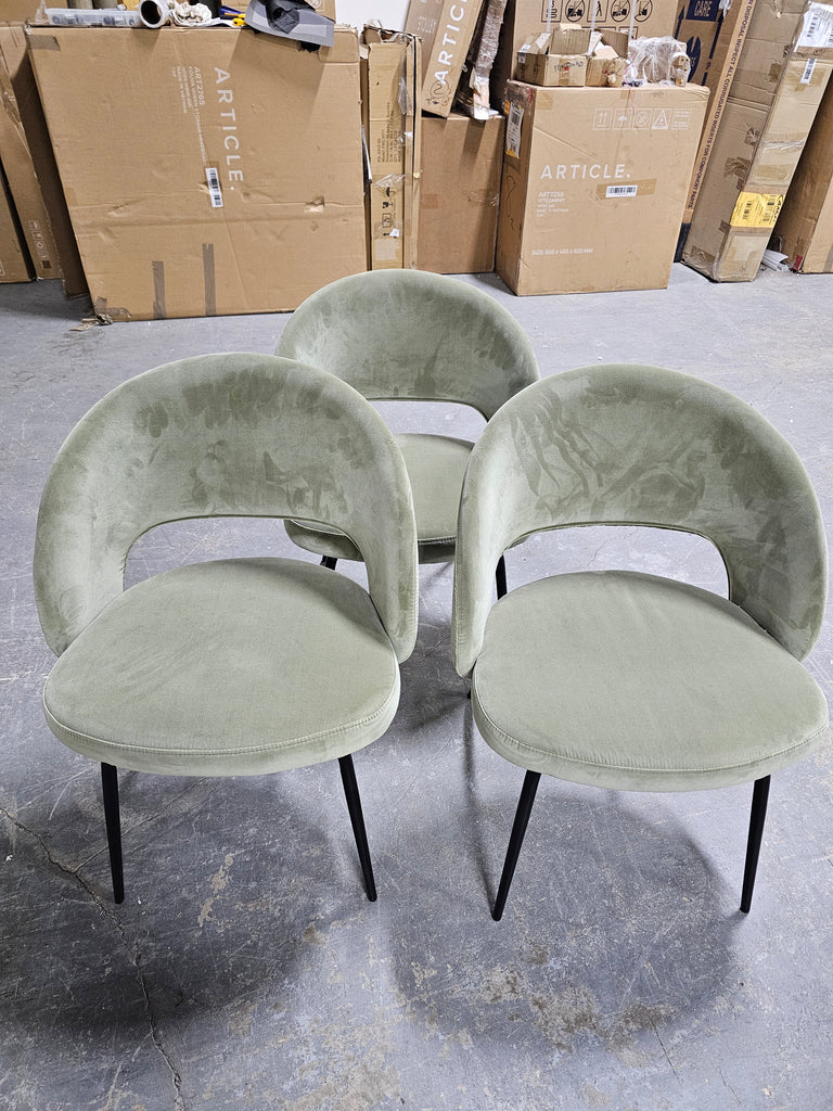Set of 3 Velvet Dining Chair Mid Century Modern