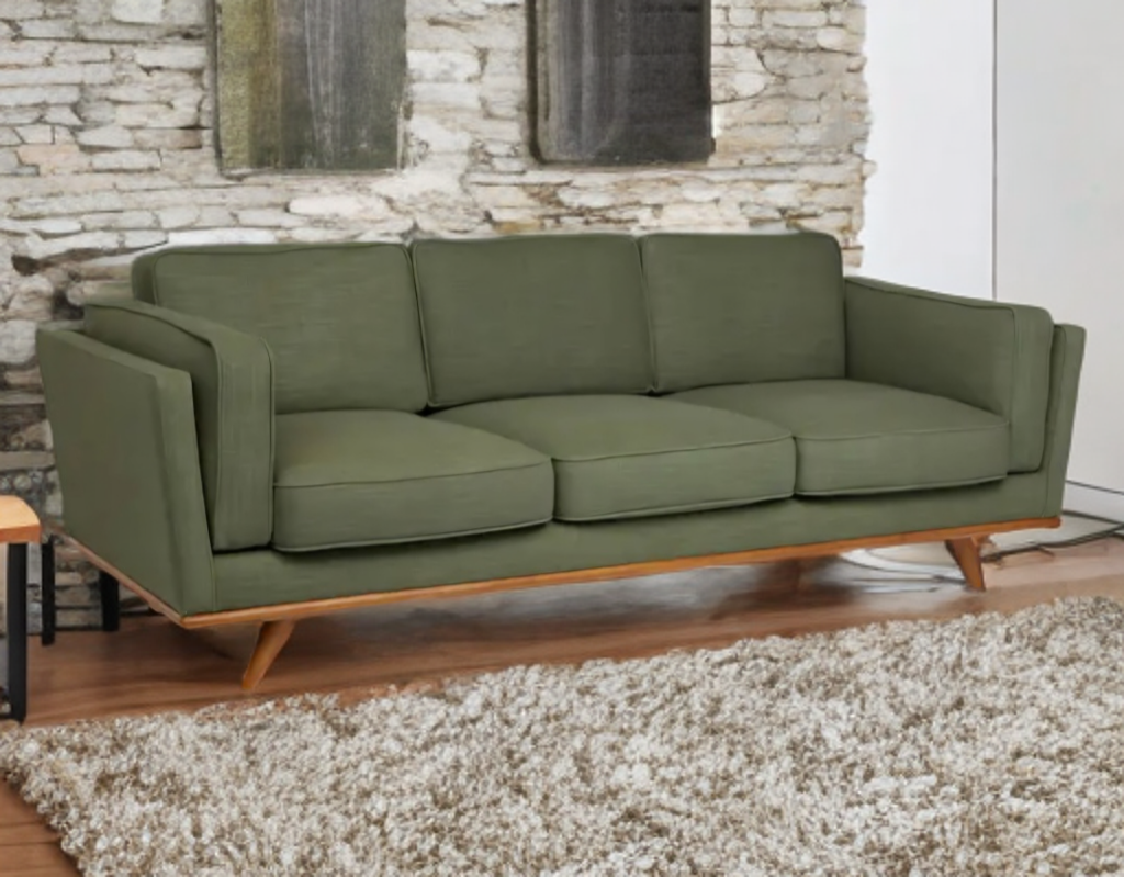 90" Mid Century Modern Tufted Olio Green Sofa Couch Solid Wood Base Retro Brand New Designer Comfortable