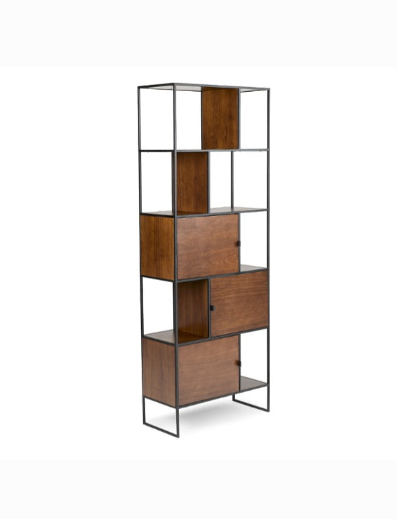 75" Mid Century Modern Bookcase Cabinet New Designer Walnut Finish Ample Storage & Display Space
