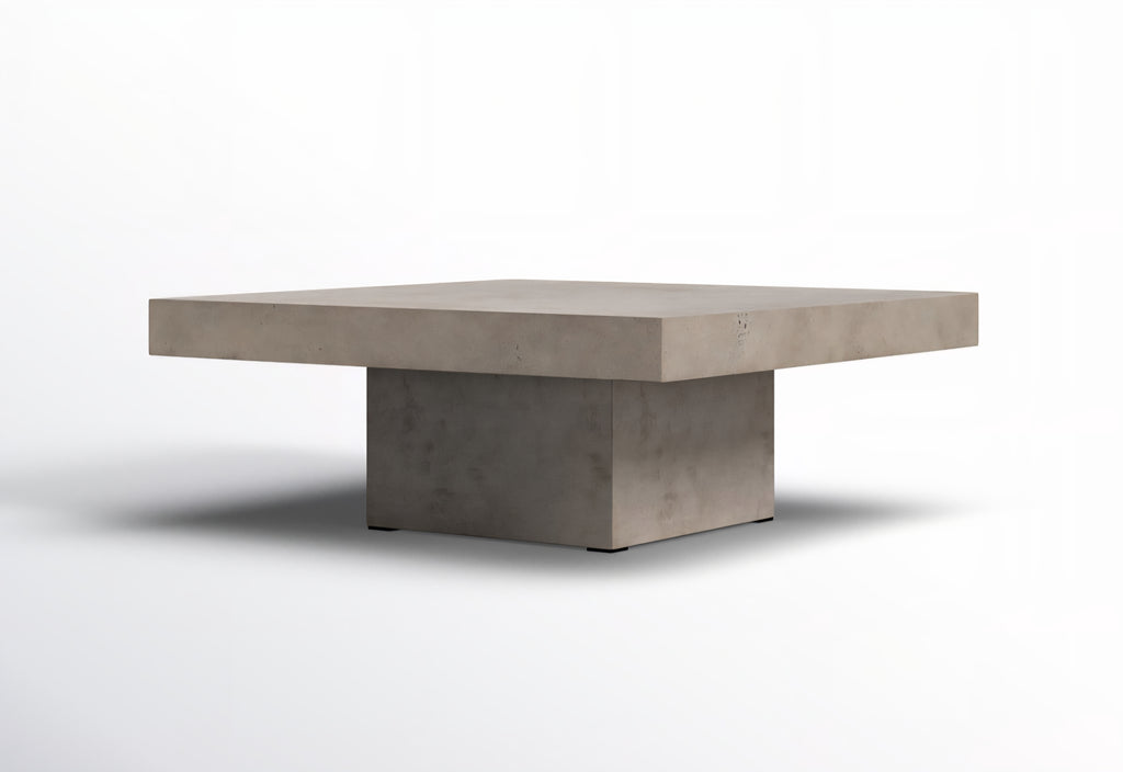 43.25" Square Concrete Stone Coffee Cocktail Table Indoor or Oudoor Patio Pedestal Design Grey