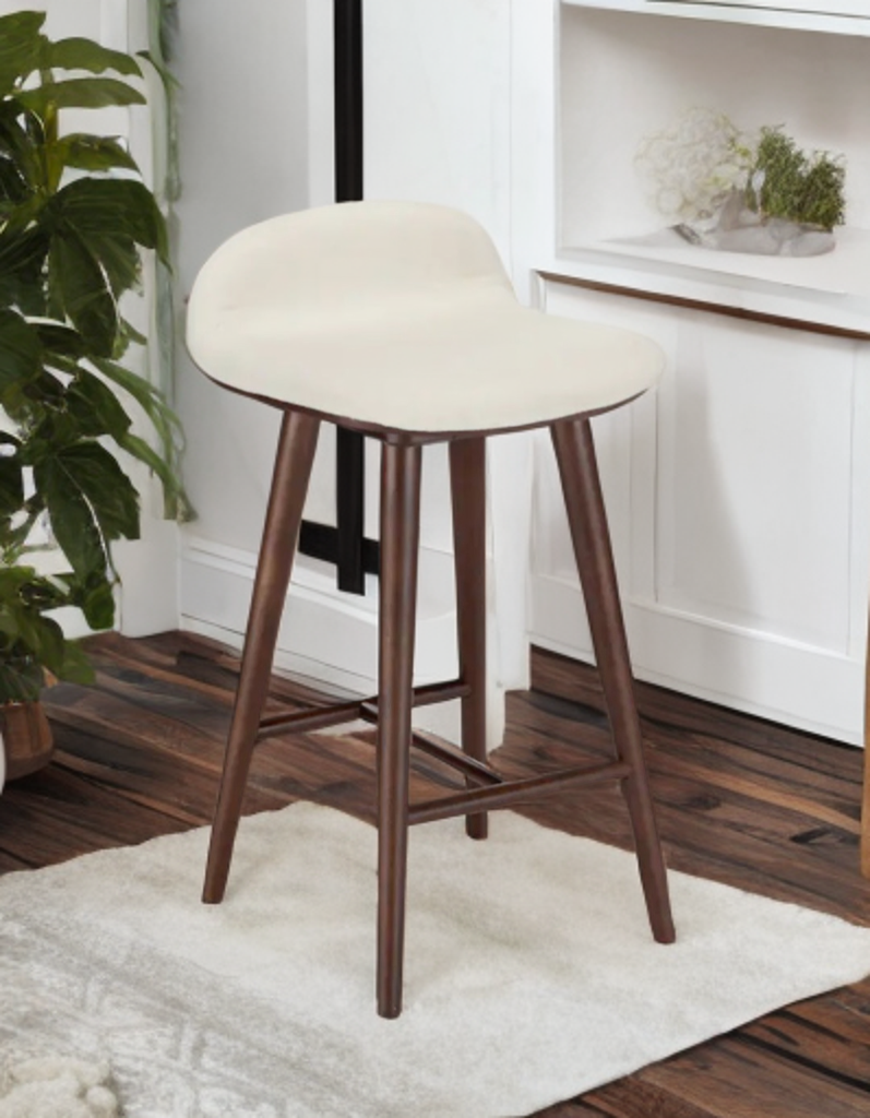 Vintage White & Walnut Counter Height Dining Bar Stool New Designer Quality Mid Century Modern