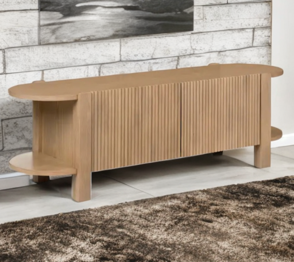 62.5" Mid Century Modern Media Console Entertainment TV Stand Oak Wood New Durable Designer Quality