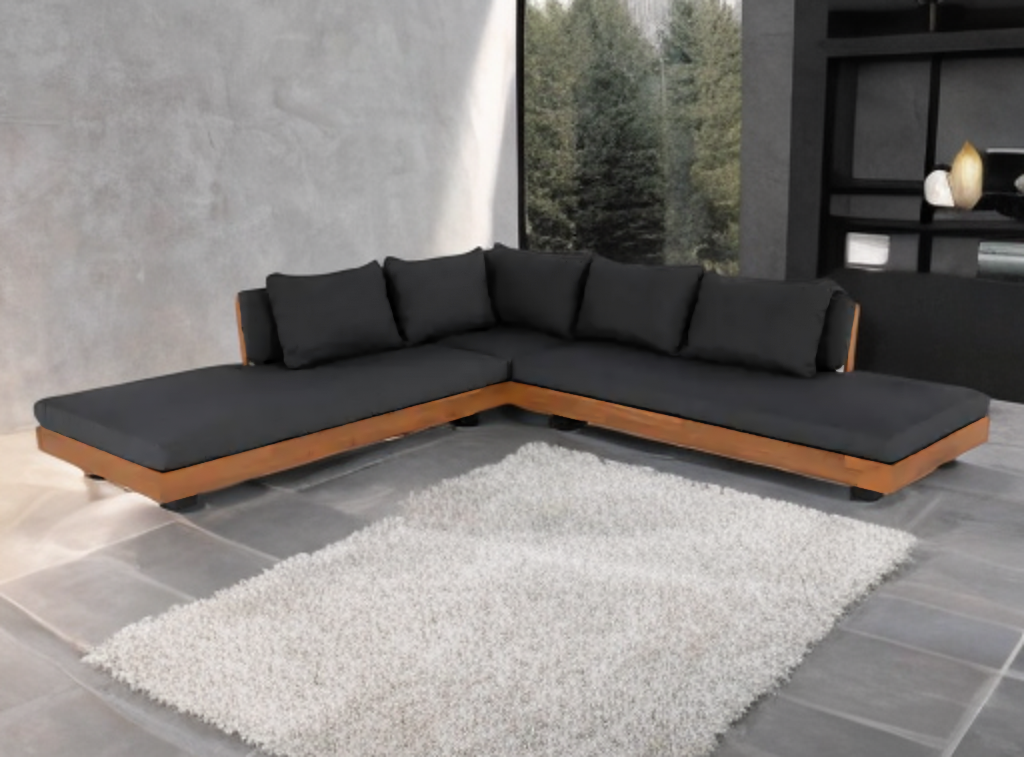 Corner Patio Sectional Sofa Couch Set Acacia Wood Weather Resistant Cushions  Quality New
