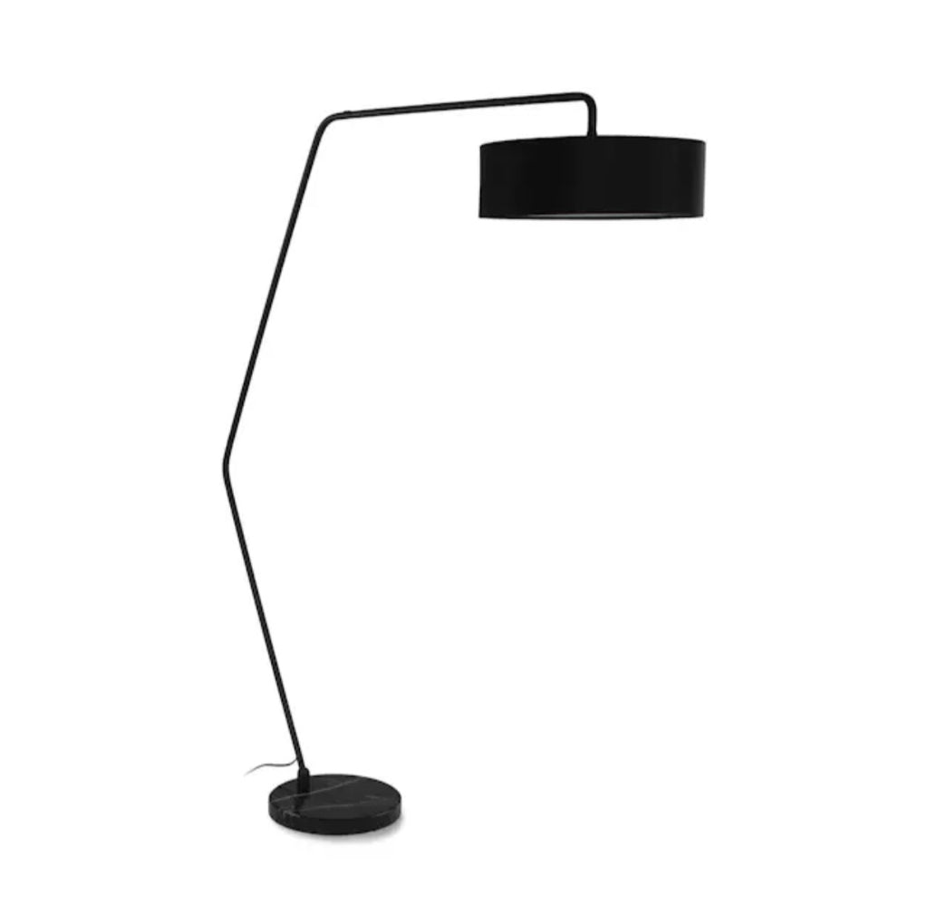 77" Arched Floor Lamp New In Box Black Fabric Shade Modern Design Marble Base Quality Home Lighting Decor
