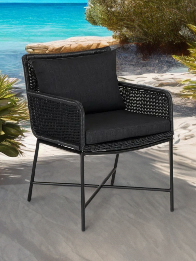 4 Piece Dining Chair Set New Wicker With Cushions Slate Grey Designer Quality Patio Balcony Sunroom Indoor or Outdoor