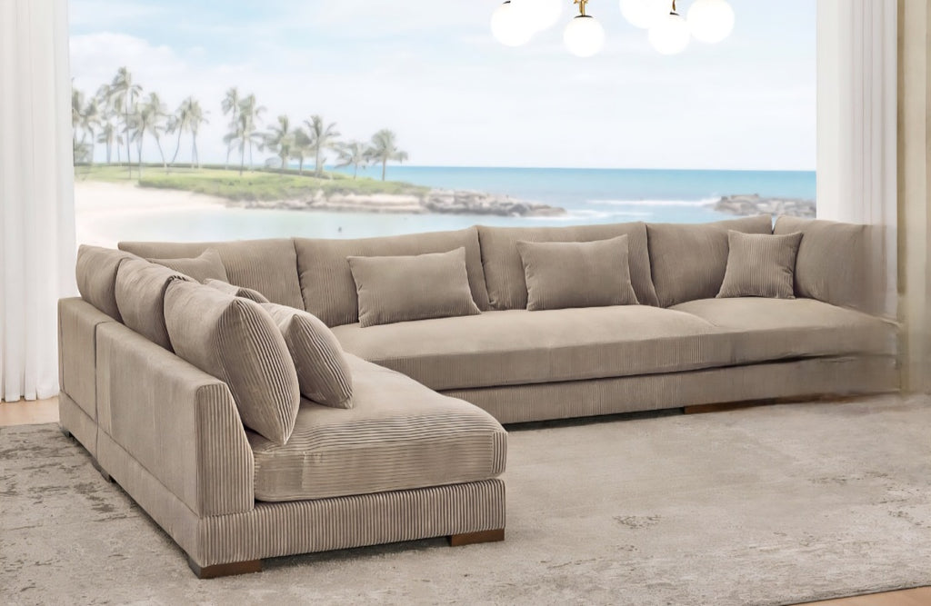 147" Reversible Corduroy Sofa Couch Sectional New Plush Comfortable Deep Seating Modern Contemporary Modular
