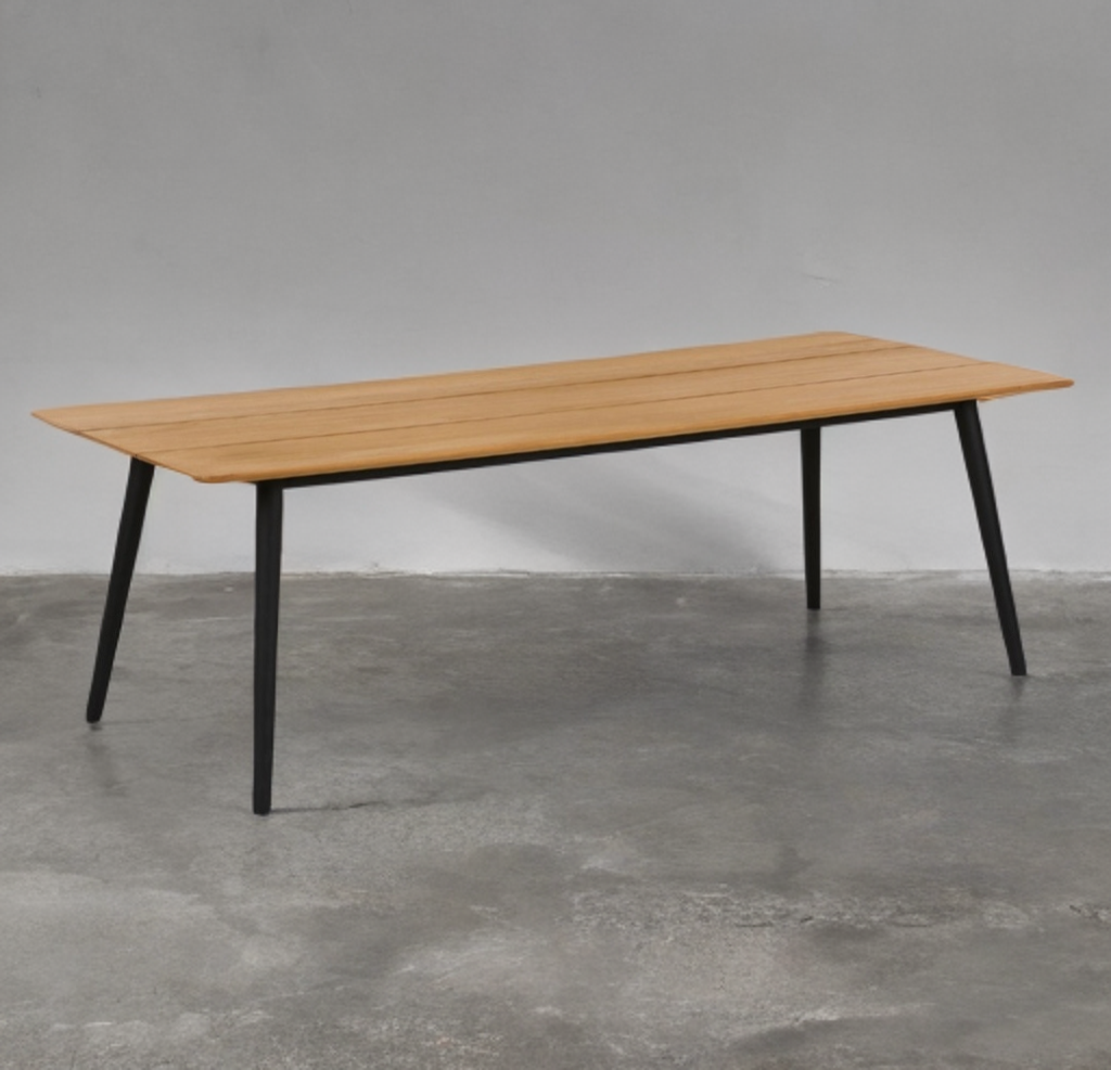 94.5" Patio Dining Table Solid Teak and Aluminum Mid Century Modern Durable Quality Designer Seats 8