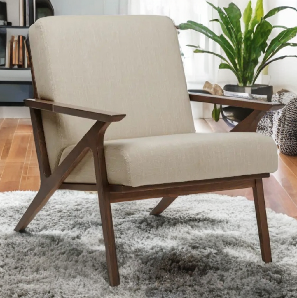 26" Wide Lounge Chair Solid Wood New Mid Century Modern Designer Walnut Finish Welsh Taupe In Color