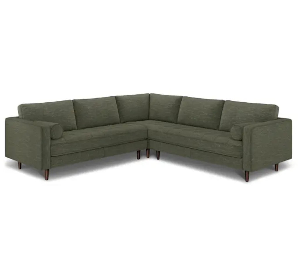 107" Fir Green Corner Sectional Sofa Couch Mid Century Modern Designer Furniture Durable New