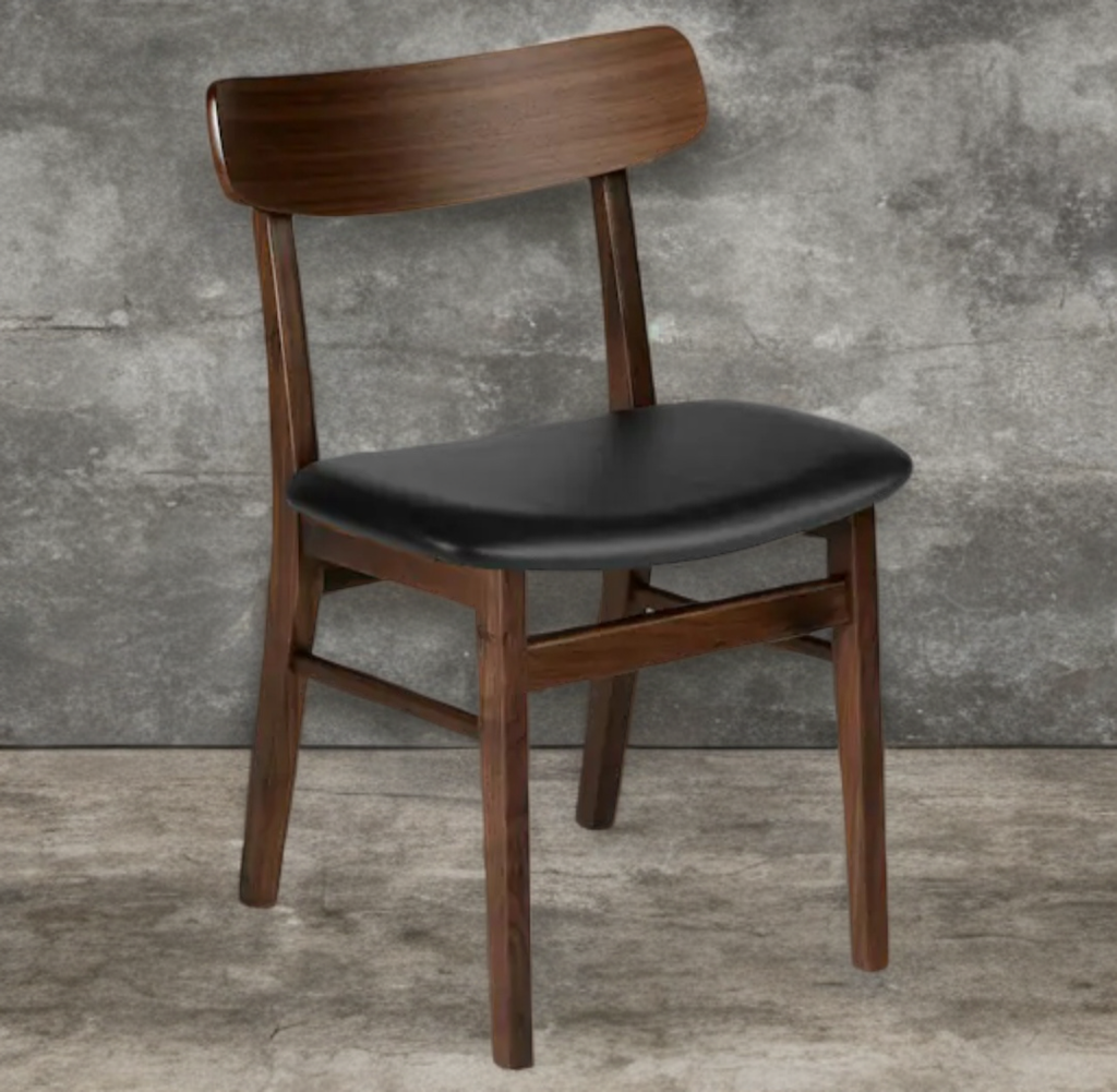 SET OF 6 Upholstered Dining Chair New Black Leather and Walnut Mid Century Modern Designer Quality