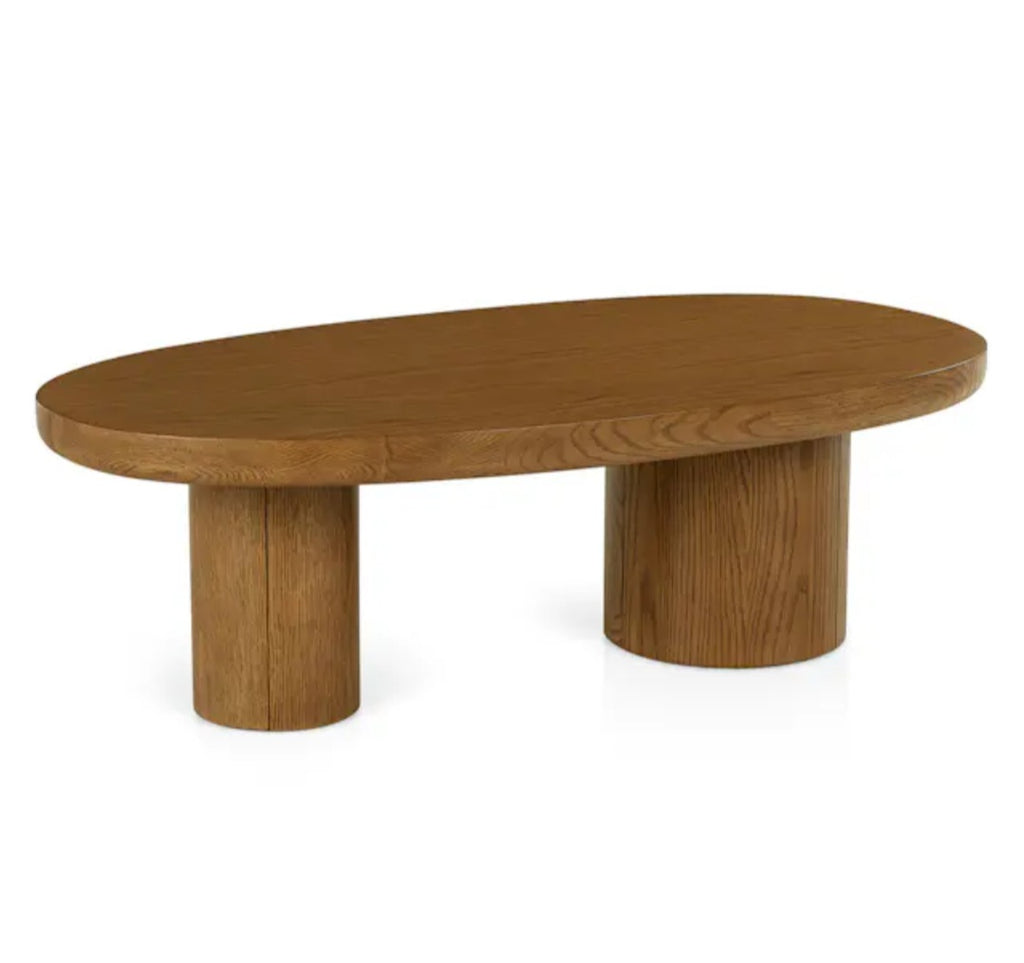 46" Smoked Oak Solid Wood Coffee Table Double Pedestal Mid Century Modern New Designer Furniture