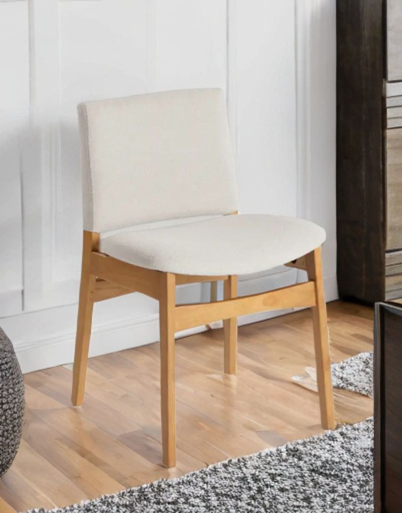 SET OF 2 Upholstered Dining Chair New Ivory and Oak Mid Century Modern Designer Quality