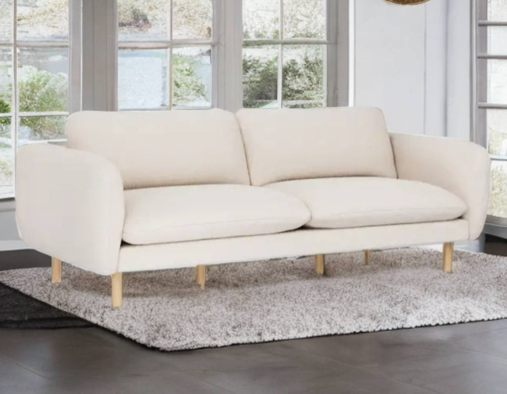 85.5" Ivory Sofa Couch Wool Boucle Upholstery Wood Base New Quality Mid Century Modern Designer