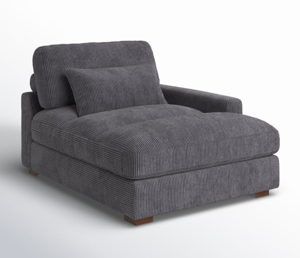 45" WIde Right Arm Grey Corduroy Lounge Chaise New Plush Adjustable Headrest Comfortable Deep Seating Modern Contemporary