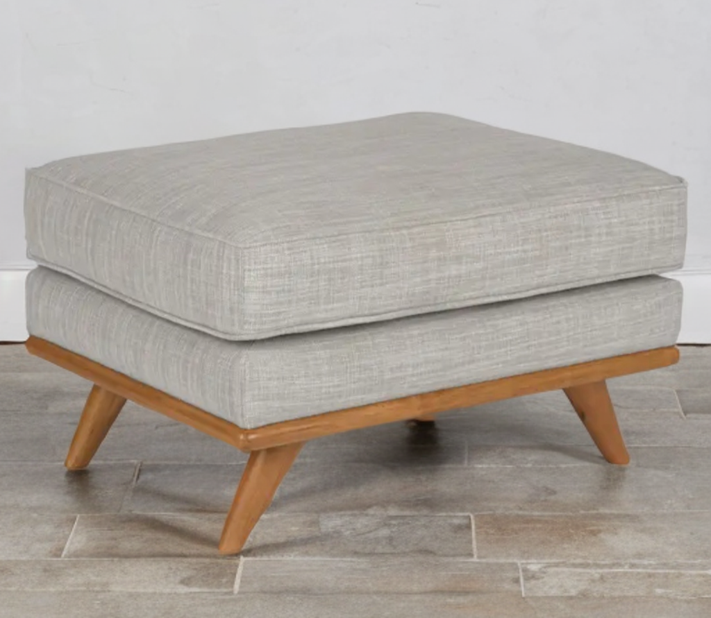 31" Ottoman Footstool Accent Designer Plush Rain Cloud Grey Upholstery Wood Legs New Quality Mid Century Modern