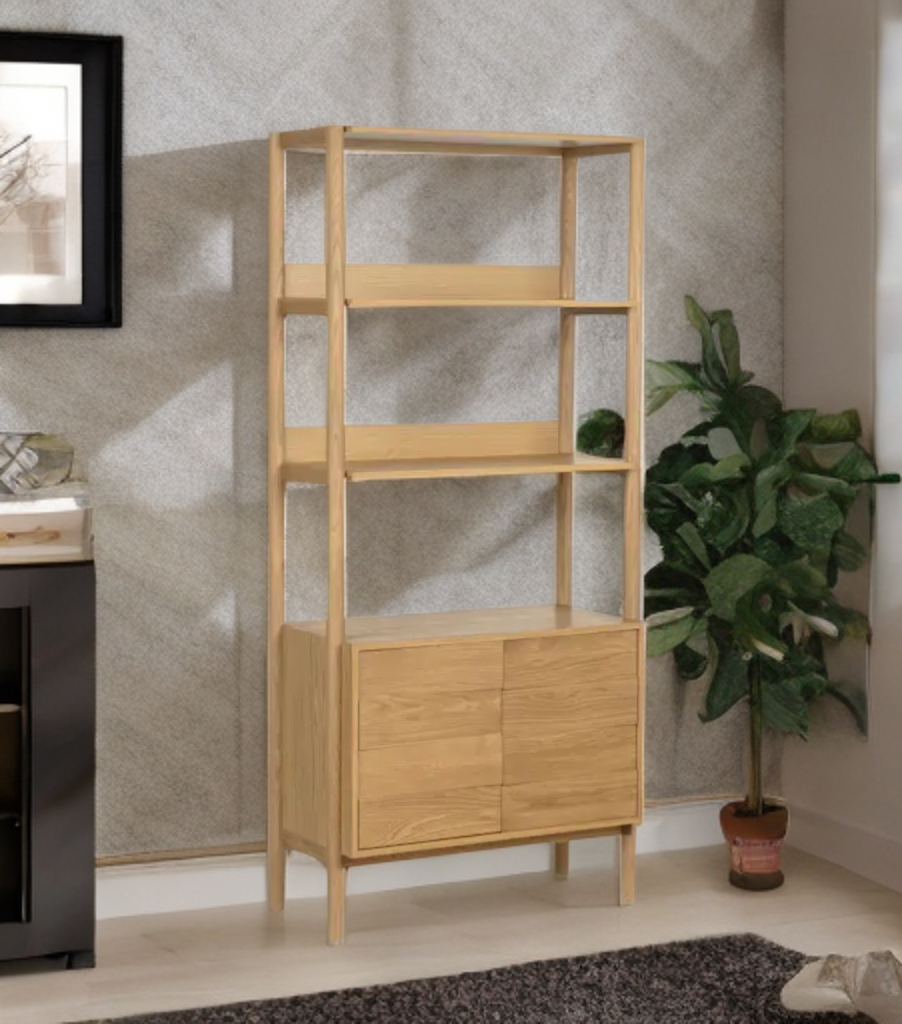 72" Oak Display Book Shelf Cabinet Dining Hutch With Storage New Wood Construction Textured