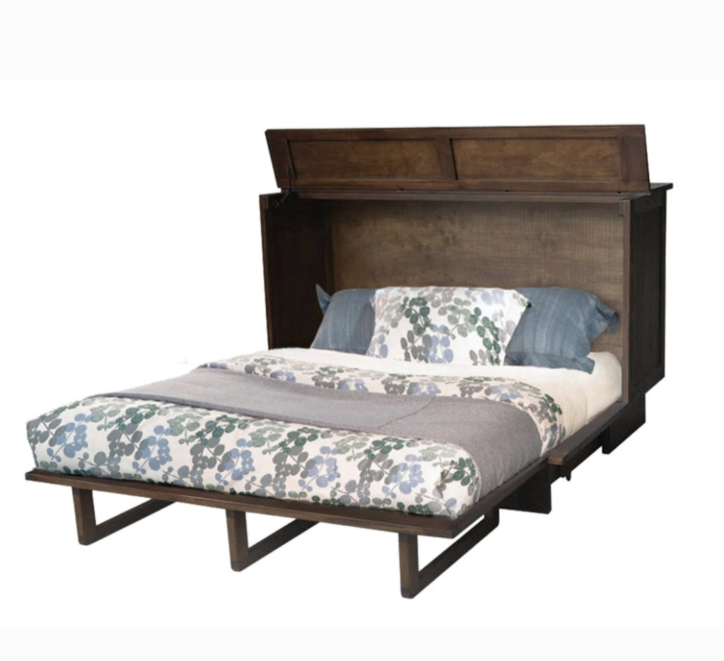 80" Wood Murphy Folding Bed Cabinet Sideboard W/ Queen Mattress New In Box Rustic Farmhouse