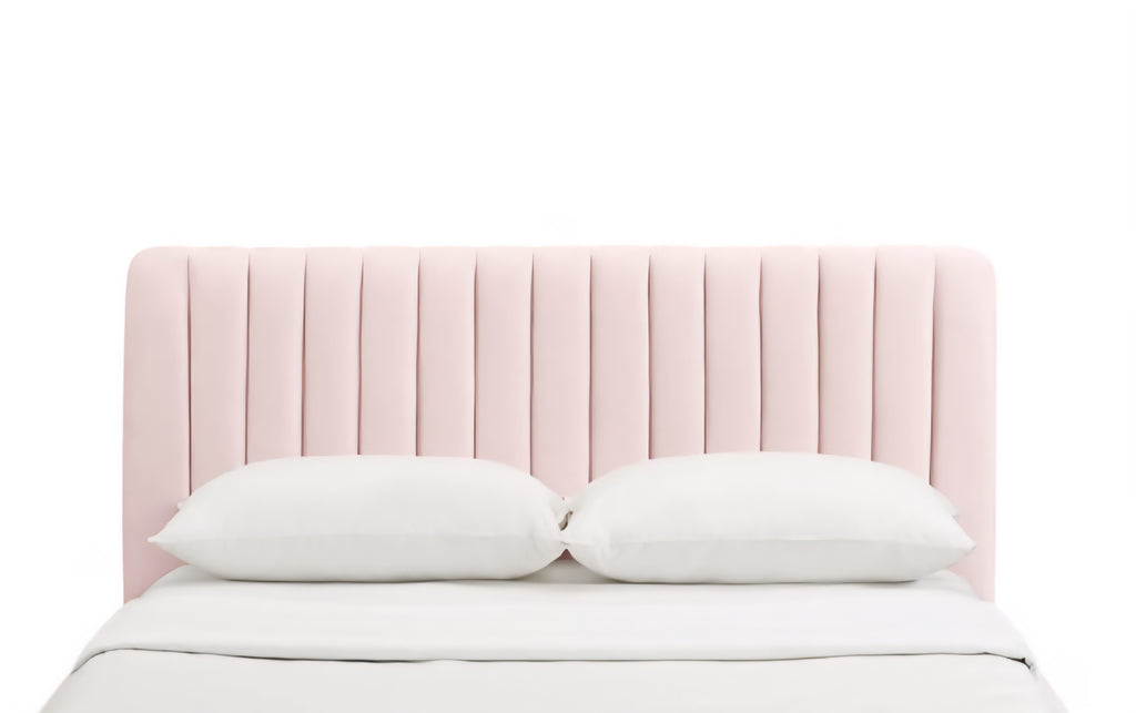 TOV Channel Tufted Upholstered Headboard King Size Plush Pink Velvet New Gold Legs Bedroom Decor