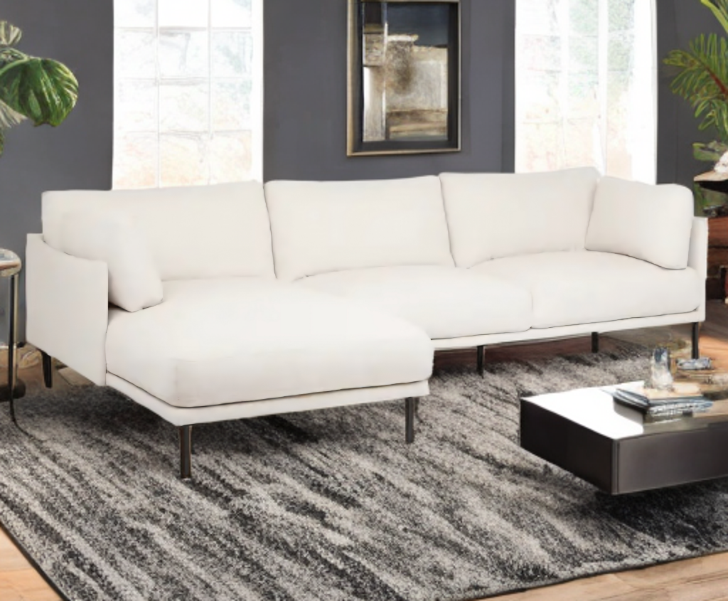 110" Upholstered Sectional Sofa Couch With Chaise Ivory In Color New Mid Century Modern