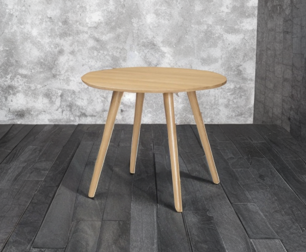 36" Round Dining Bistro Table Oak Finish Solid Wood Constuction Splayed Legs Mid Century Modern