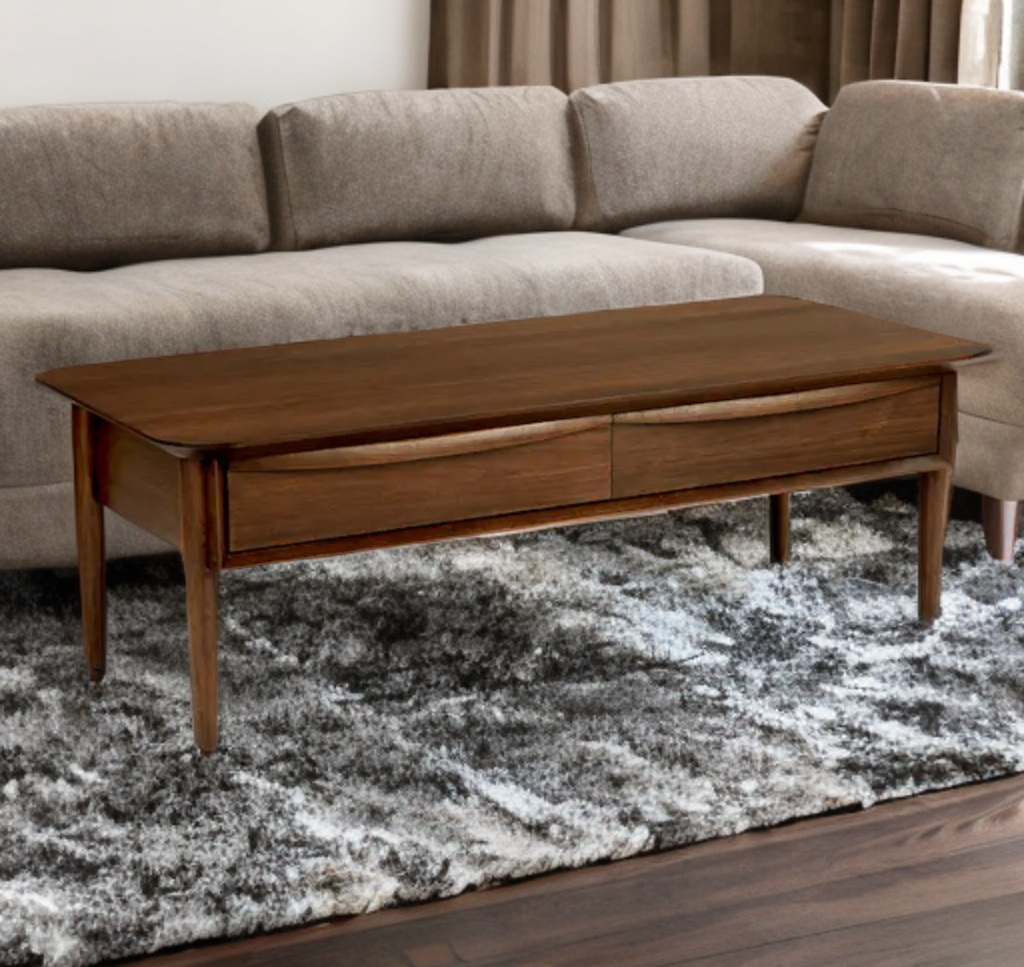 46" Walnut Coffee Cocktail Table With Drawer Storage New Designer Mid Century Modern Furniture