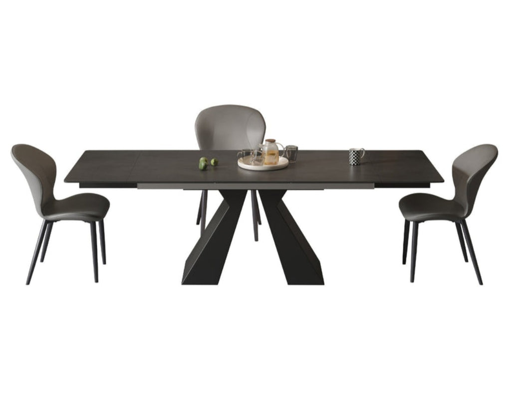 63" to 94.5" Exendable Charcoal Sintered Stone Dining Kitchen Table Double Pedestal Modern New Quality